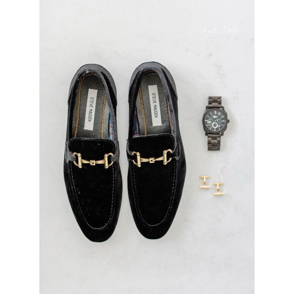 Madly Steven Steve Madden Men’s Size 10.5 Loafer Velvet Black Shoes Wedding